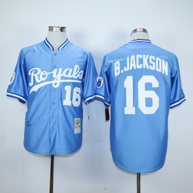 Men Kansas City Royals #16 B.Jackson Light Blue Throwback 1987 MLB Jerseys->kansas city royals->MLB Jersey